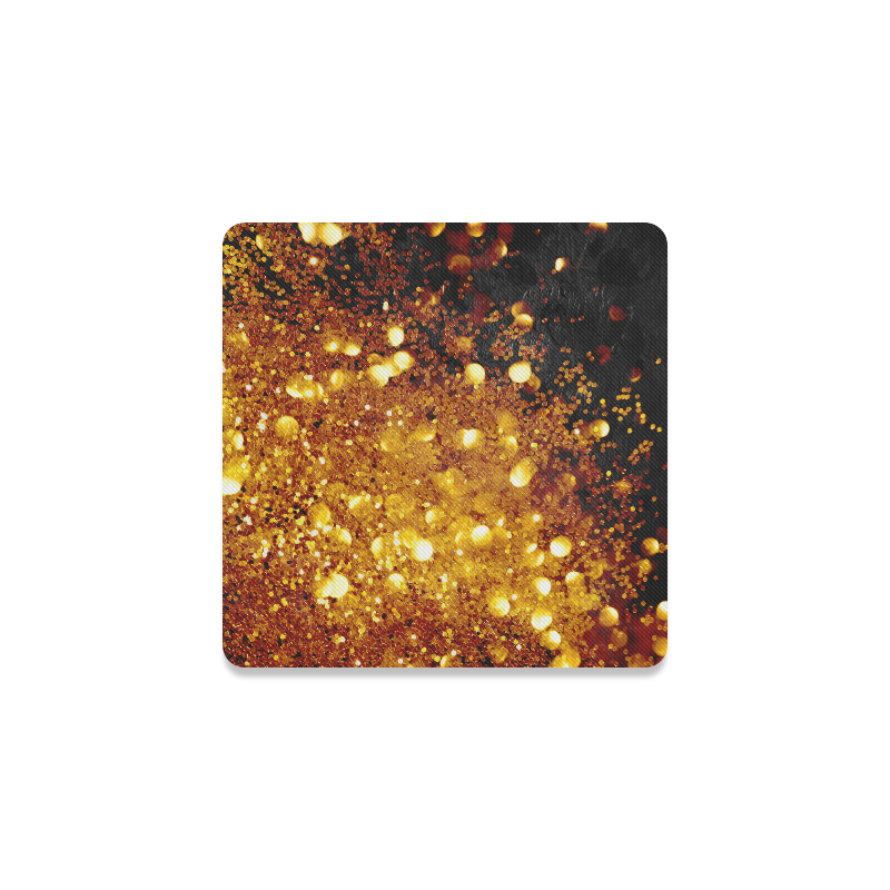 Golden glitter texture with black background Square Coaster