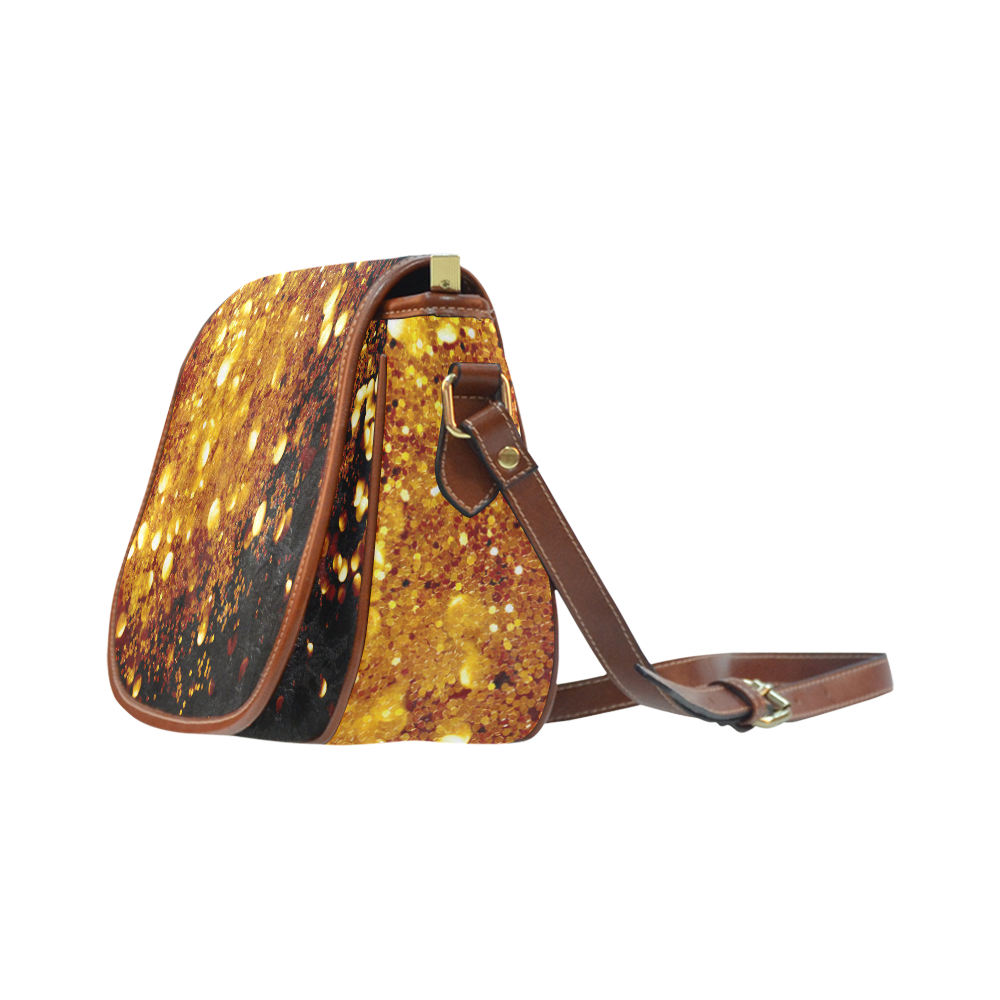Golden glitter texture with black background Saddle Bag/Large (Model 1649)