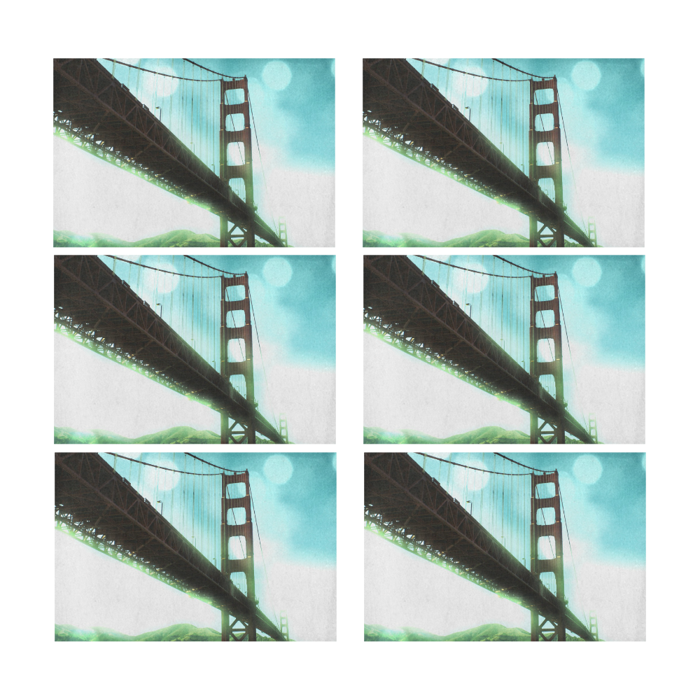Green Bokeh Golden Gate Bridge Placemat 12’’ x 18’’ (Set of 6)
