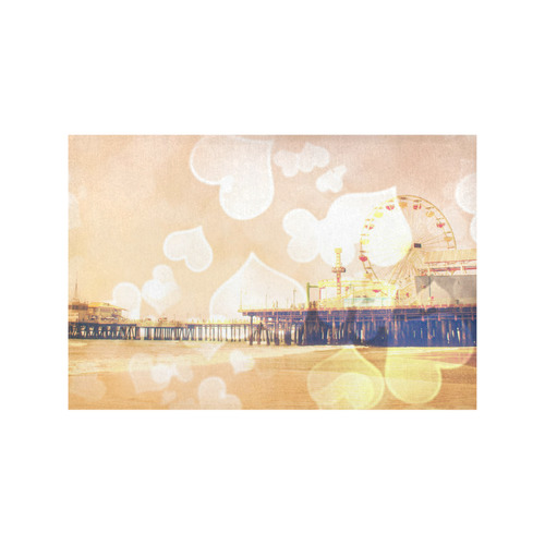 Yellow Bokeh Hearts Santa Monica Pier Placemat 12’’ x 18’’ (Set of 6)