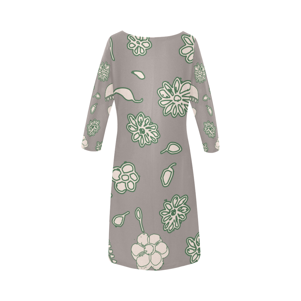 floral gray and green Round Collar Dress (D22)