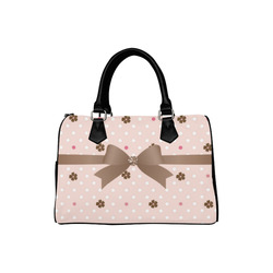 Brown Flowers, Pink White Polka Dots with Brown Bow, Floral Pattern Boston Handbag (Model 1621)