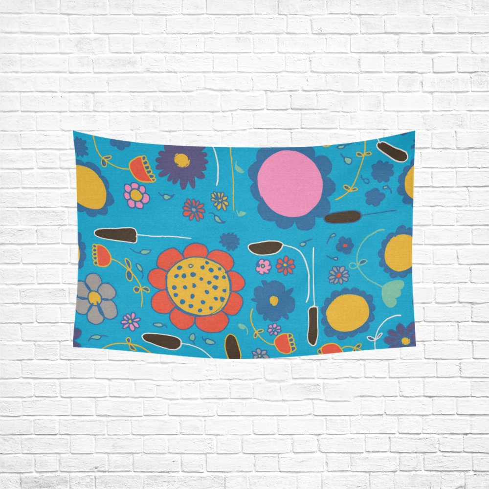 spring flower blue Cotton Linen Wall Tapestry 60"x 40"