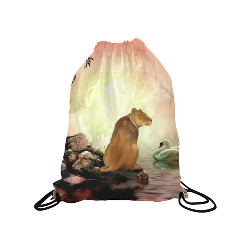 Awesome lioness in a fantasy world Medium Drawstring Bag Model 1604 (Twin Sides) 13.8"(W) * 18.1"(H)
