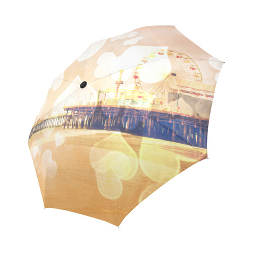 Yellow Bokeh Hearts Santa Monica Pier Auto-Foldable Umbrella (Model U04)