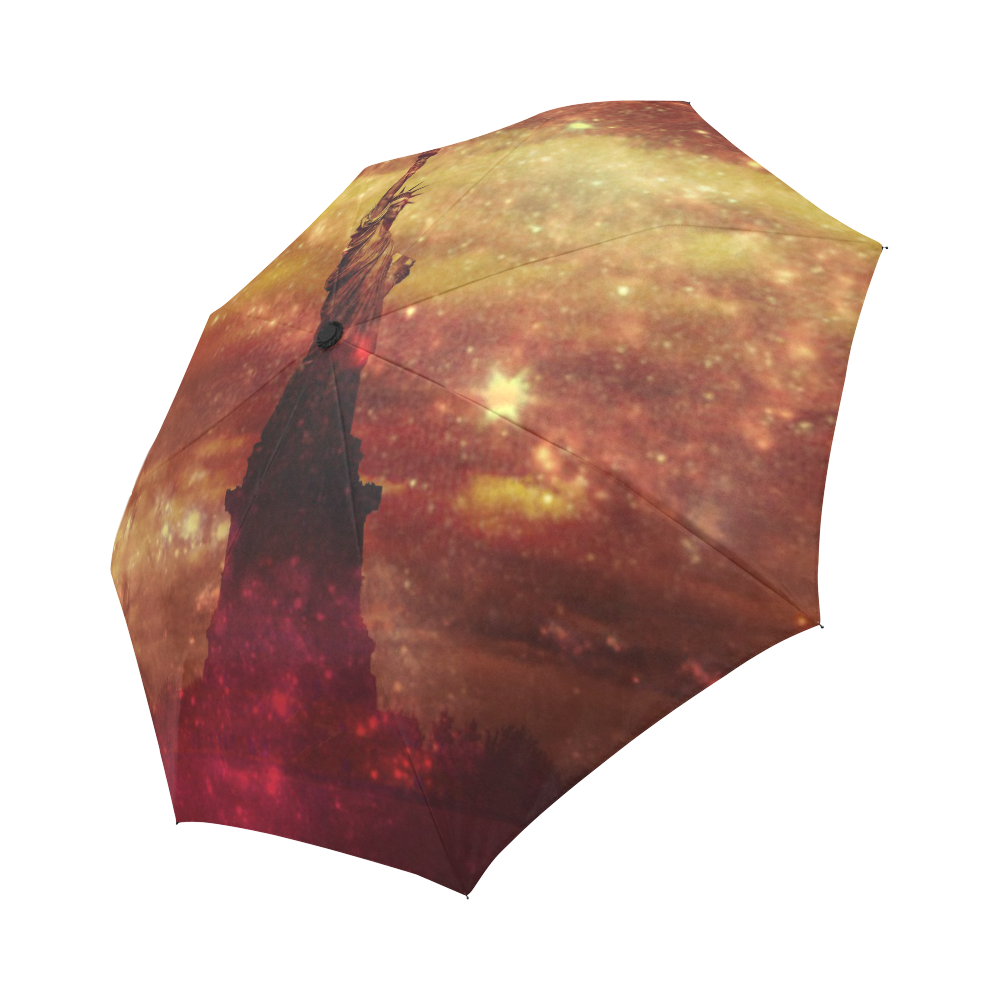 Lady Liberty Yellow Red Stars Auto-Foldable Umbrella (Model U04)