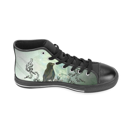 Raven with flowers Men’s Classic High Top Canvas Shoes /Large Size (Model 017)