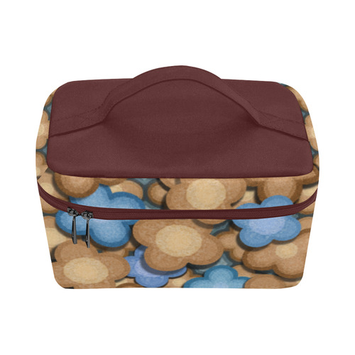Brown and Blue Flowers Cosmetic Bag/Large (Model 1658)