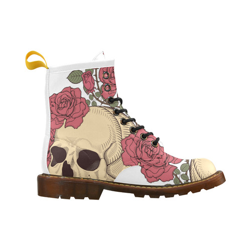 Skull with Flowers High Grade PU Leather Martin Boots For Women Model 402H