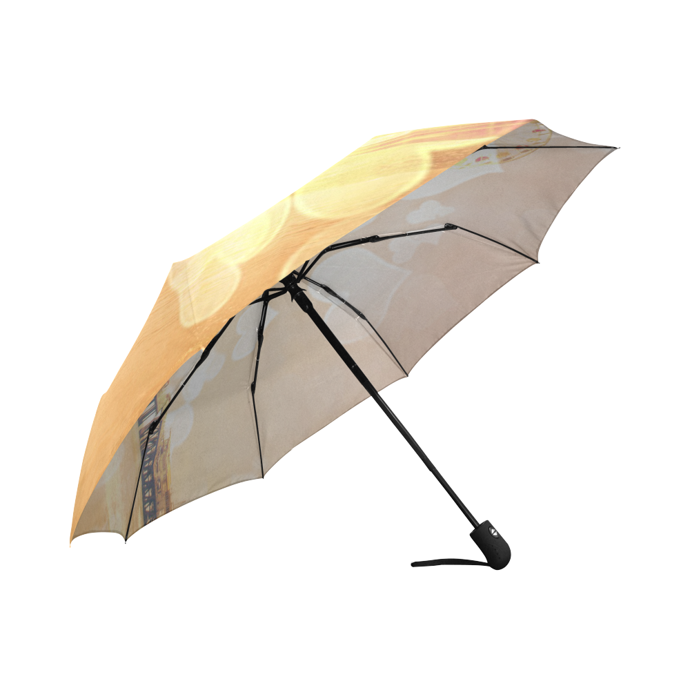 Yellow Bokeh Hearts Santa Monica Pier Auto-Foldable Umbrella (Model U04)