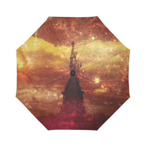 Lady Liberty Yellow Red Stars Auto-Foldable Umbrella (Model U04)