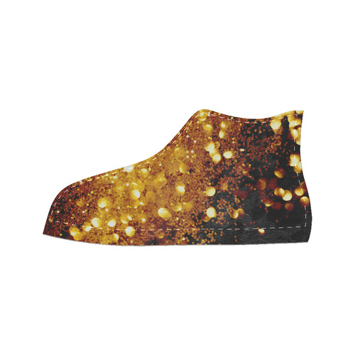 Golden glitter texture with black background High Top Canvas Women's Shoes/Large Size (Model 017)