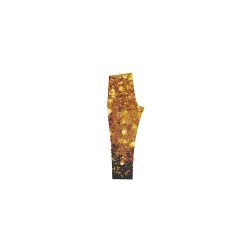 Golden glitter texture with black background Capri Legging (Model L02)