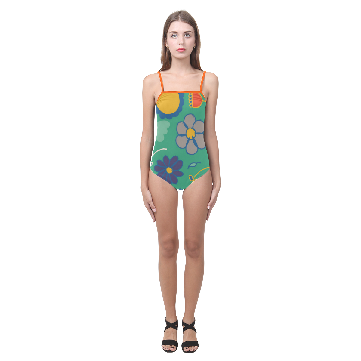 spring flower green Strap Swimsuit ( Model S05)