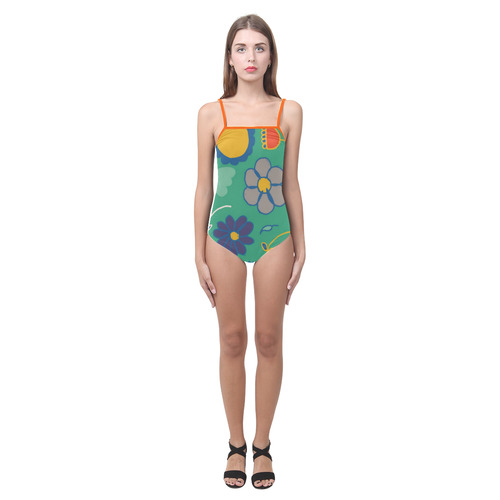spring flower green Strap Swimsuit ( Model S05)