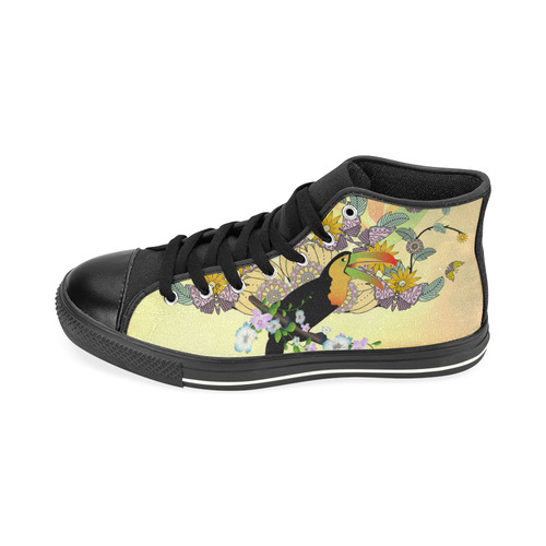 Toucan with flowers High Top Canvas Women's Shoes/Large Size (Model 017)