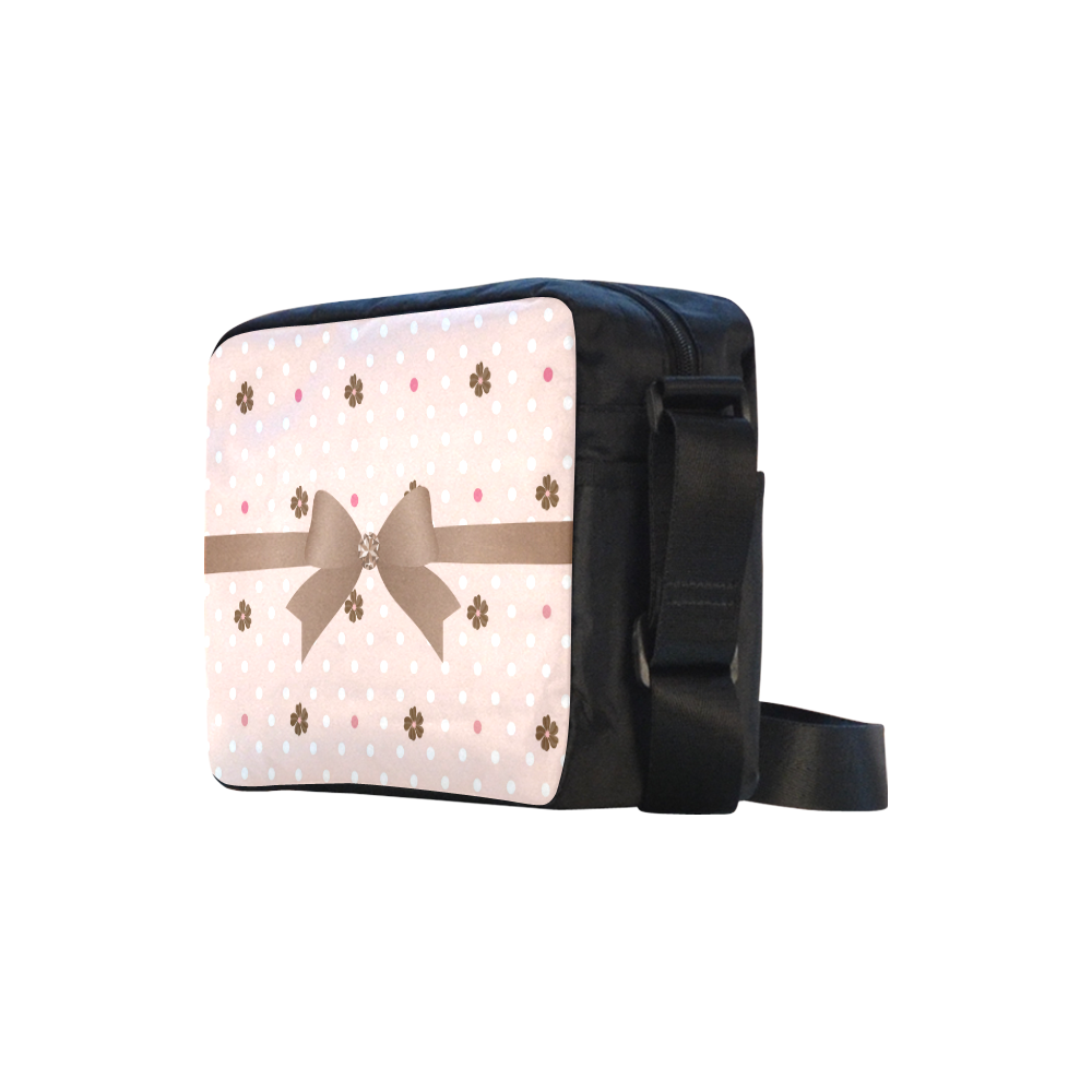 Brown Flowers, Pink White Polka Dots with Brown Bow, Floral Pattern Classic Cross-body Nylon Bags (Model 1632)