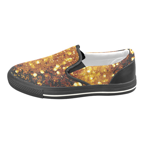 Golden glitter texture with black background Slip-on Canvas Shoes for Kid (Model 019)