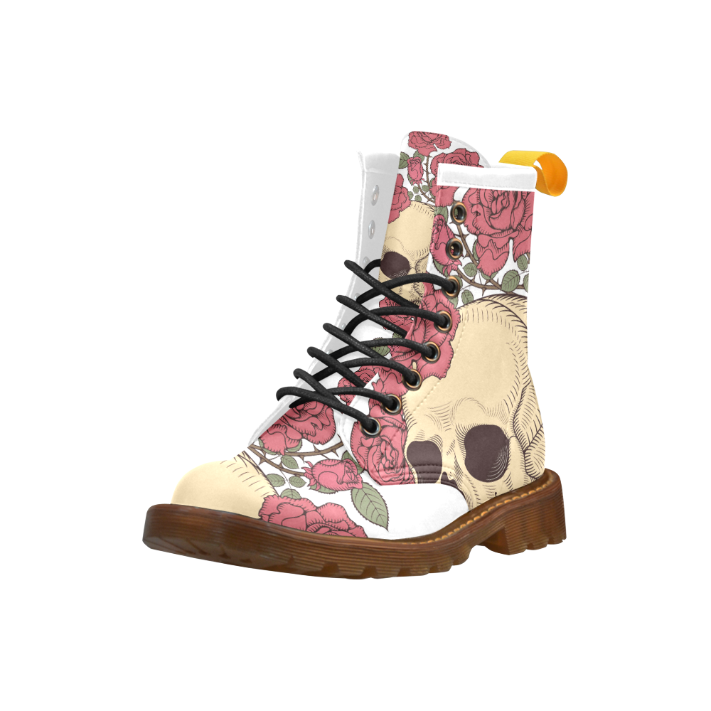 Skull with Flowers High Grade PU Leather Martin Boots For Women Model 402H