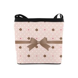 Brown Flowers, Pink White Polka Dots with Brown Bow, Floral Pattern Crossbody Bags (Model 1613)