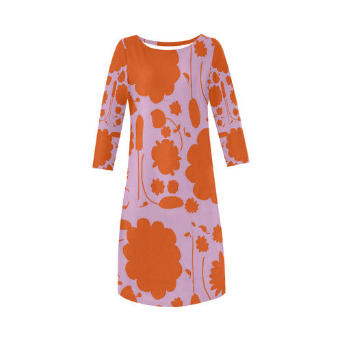spring flower orange Round Collar Dress (D22)