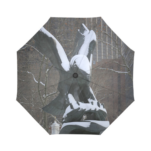 NYC Snowy Winter Eagle Statue Auto-Foldable Umbrella (Model U04)