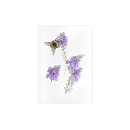 Bumblebee on Purple Flowers, floral watercolor Art Print 7‘’x10‘’