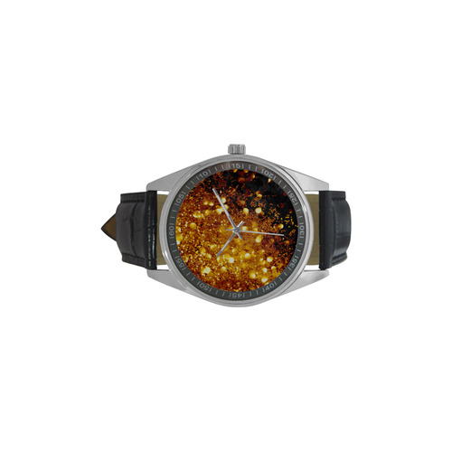Golden glitter texture with black background Men's Casual Leather Strap Watch(Model 211)