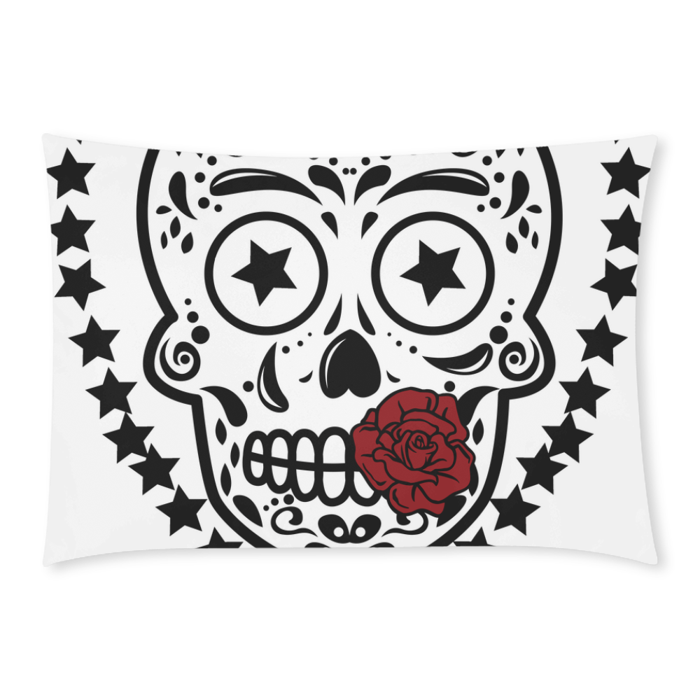 Sugar Skull Red Rose Black Custom Rectangle Pillow Case 20x30 (One Side)