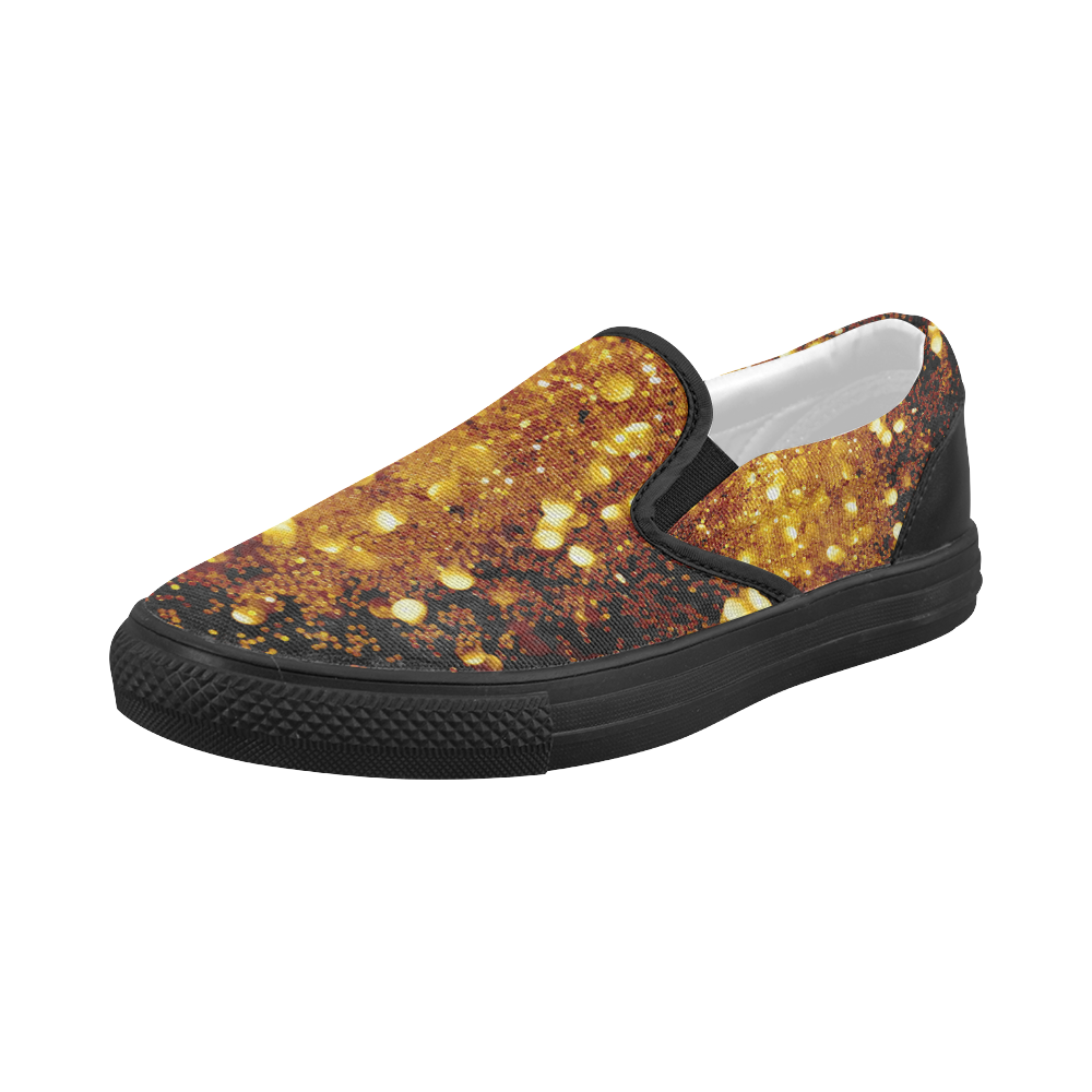 Golden glitter texture with black background Women's Slip-on Canvas Shoes (Model 019)