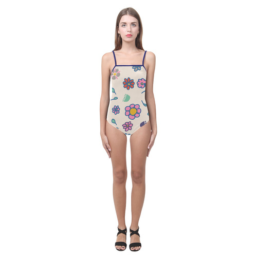 flower cream multi Strap Swimsuit ( Model S05)
