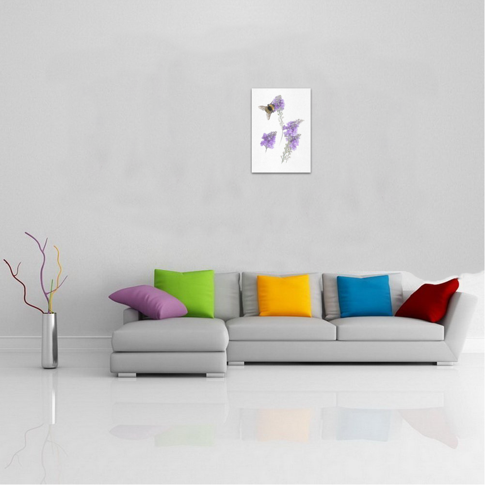 Bumblebee on Purple Flowers, floral watercolor Art Print 7‘’x10‘’