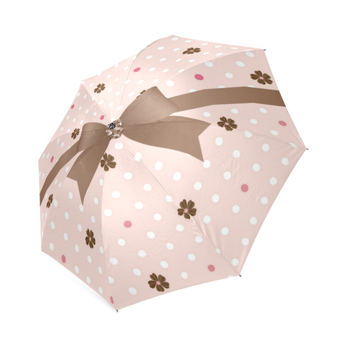 Brown Flowers, Pink White Polka Dots with Brown Bow, Floral Pattern Foldable Umbrella (Model U01)