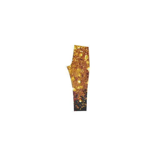 Golden glitter texture with black background Capri Legging (Model L02)