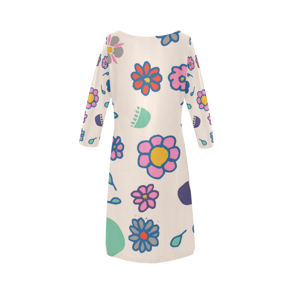 flower cream multi Round Collar Dress (D22)