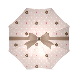 Brown Flowers, Pink White Polka Dots with Brown Bow, Floral Pattern Foldable Umbrella (Model U01)