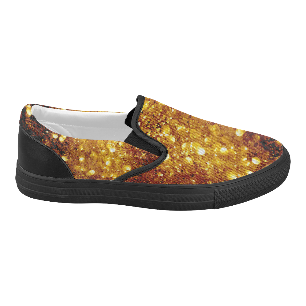 Golden glitter texture with black background Women's Slip-on Canvas Shoes (Model 019)