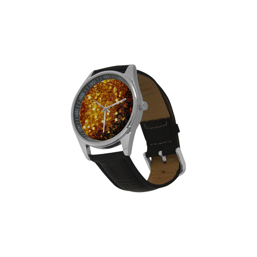 Golden glitter texture with black background Men's Casual Leather Strap Watch(Model 211)