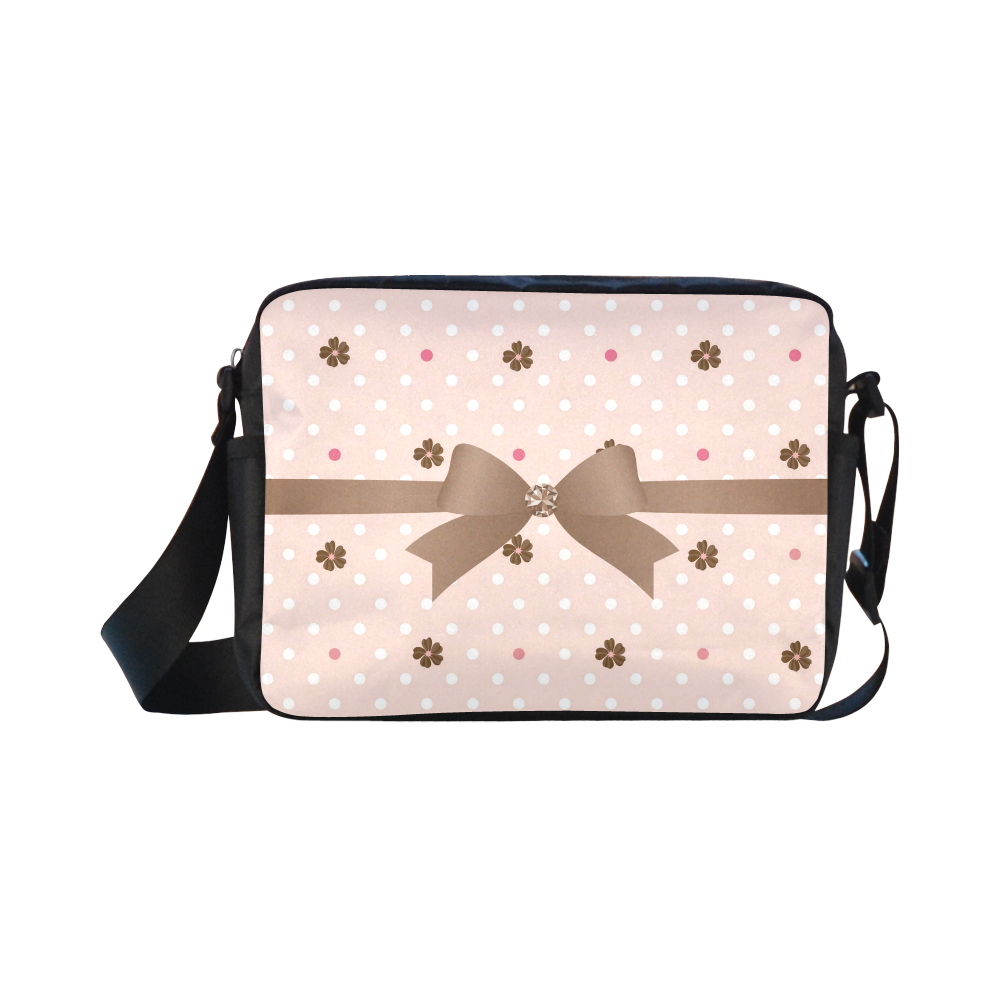 Brown Flowers, Pink White Polka Dots with Brown Bow, Floral Pattern Classic Cross-body Nylon Bags (Model 1632)