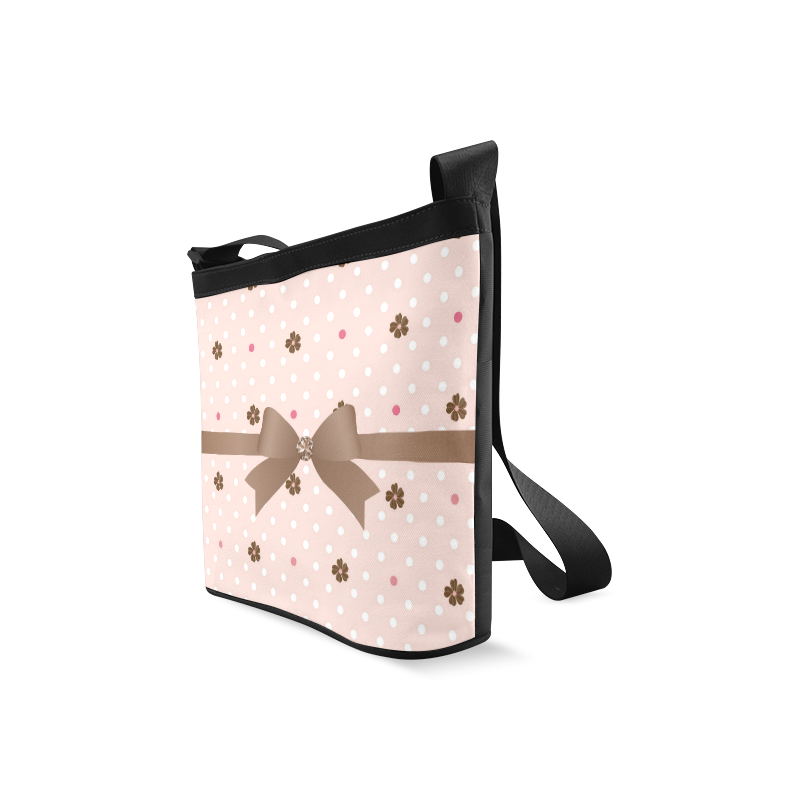 Brown Flowers, Pink White Polka Dots with Brown Bow, Floral Pattern Crossbody Bags (Model 1613)