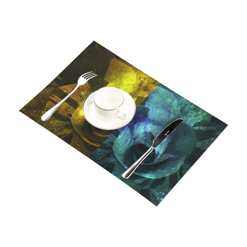 Yellow and Blue Sparkling Rose Placemat 12’’ x 18’’ (Set of 6)