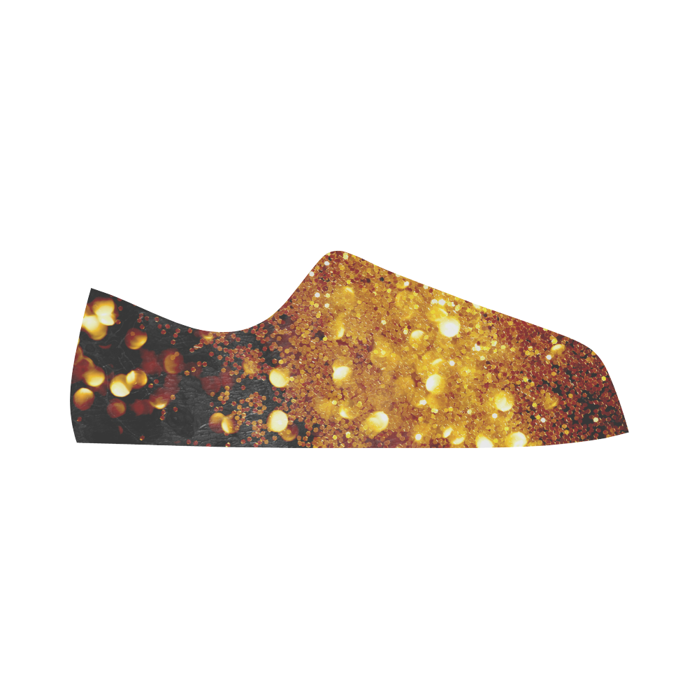 Golden glitter texture with black background Aquila Microfiber Leather Women's Shoes (Model 031)
