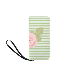 Green Stripes with a Pink Rose and Green Leaves Women's Clutch Purse (Model 1637)