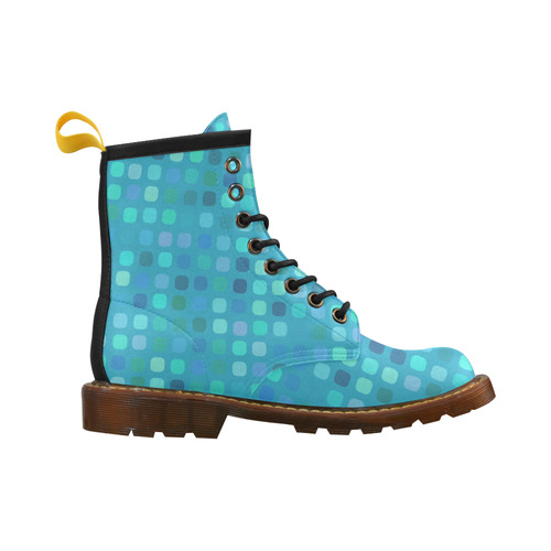 blue and green square pattern High Grade PU Leather Martin Boots For Women Model 402H