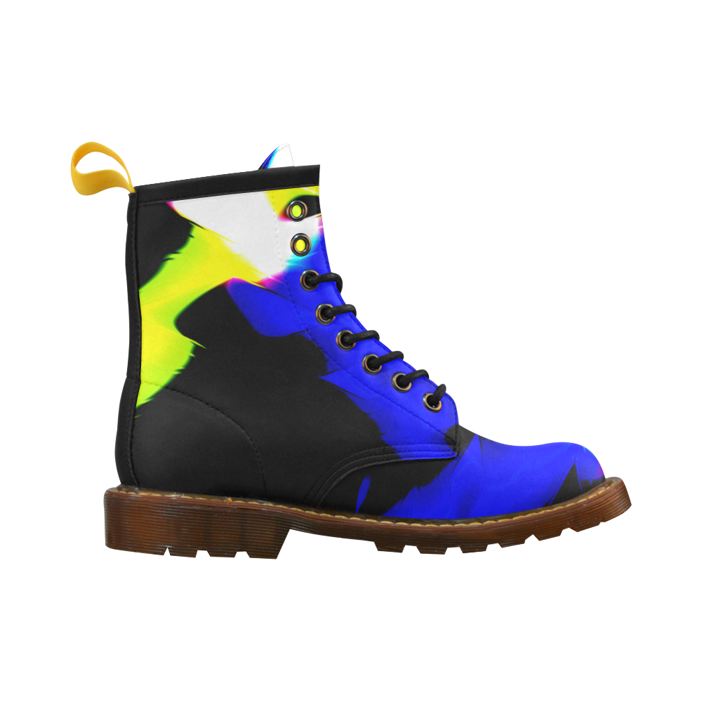 blue and yellow abstract High Grade PU Leather Martin Boots For Men Model 402H