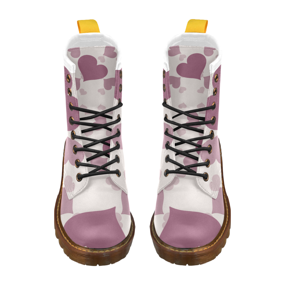 dark pink hearts High Grade PU Leather Martin Boots For Women Model 402H