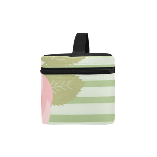 Green Stripes with a Pink Rose and Green Leaves Cosmetic Bag/Large (Model 1658)