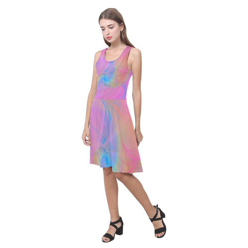 Pretty Pink and Blue Painted Fractal Atalanta Casual Sundress(Model D04)