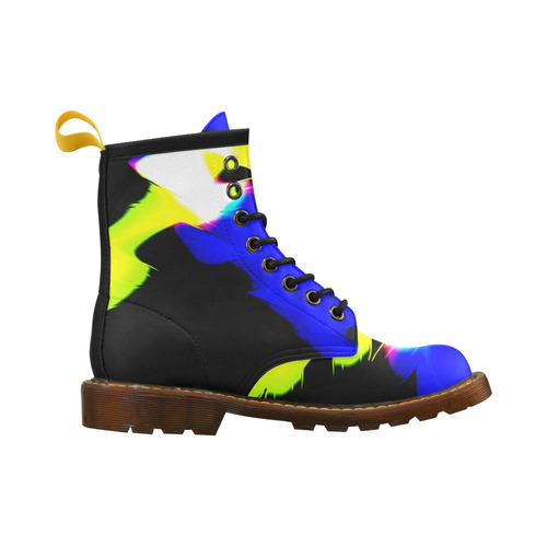 blue and yellow abstract High Grade PU Leather Martin Boots For Women Model 402H