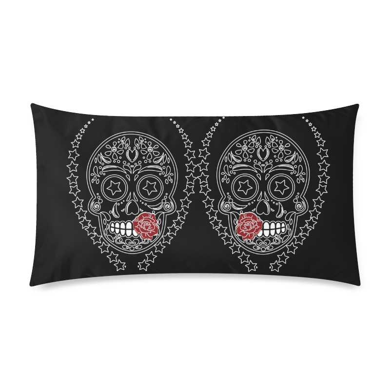Sugar Skull Red Rose Rectangle Pillow Case 20"x36"(Twin Sides)